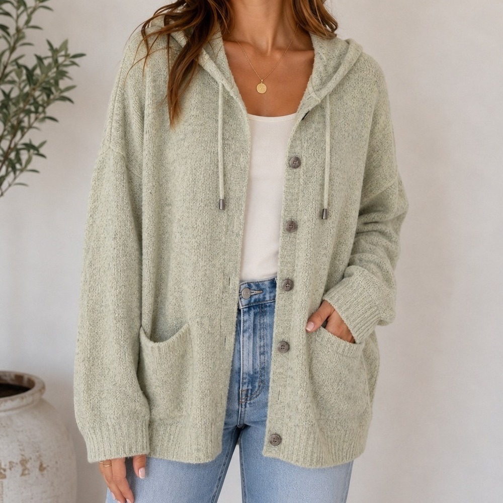 Vintage Euro Joy Knit Hooded Cardigan Cottagecore Fairycore Coastal Grandma Boho